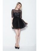 Unique Dotted Sleeves Cocktail Tulle Black Dress