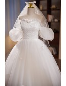 Lovely Off Shoulder Ballgown Tulle Tea Length Wedding Dress