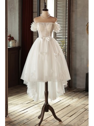 High Low Polka Dot Lace Cute Off Shoulder Wedding Dress For Fun