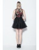 Sequin Embroidered Black Tulle Cocktail Dresses