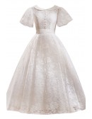Vintage Inspired Lace Tea Length Wedding Dress with Collar Baby Sleeves