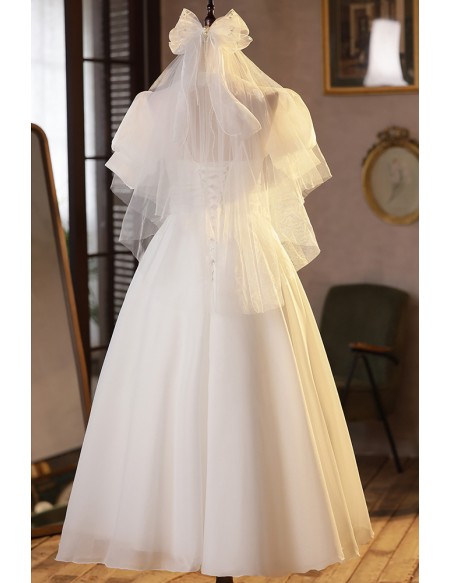 Vintage Style Tea Length Casual Wedding Dress with Baby Collar