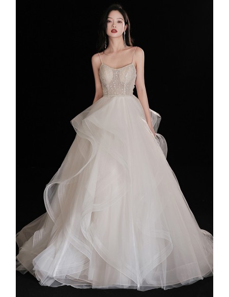 Gorgeous Ruffled Ballgown Wedding Dress with Spaghetti Straps