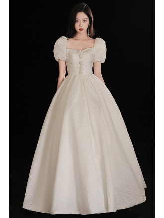 Modest Square Neck Ballgown Wedding Dress with Bubble Sleeves