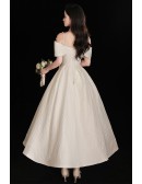 Elegant Tea Length Retro Wedding Dress with Pearls Straps