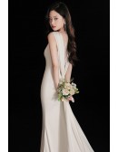 Elegant Sleeveless Mermaid Satin Simple Wedding Dress with Lace Open Back