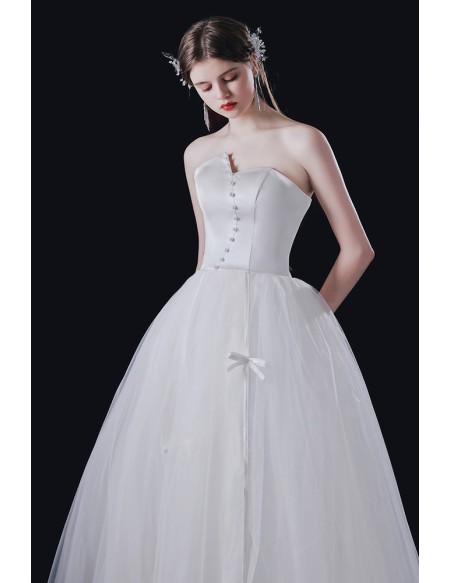 Strapless White Tulle Simple Wedding Dress with Laceup