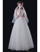 Strapless White Tulle Simple Wedding Dress with Laceup