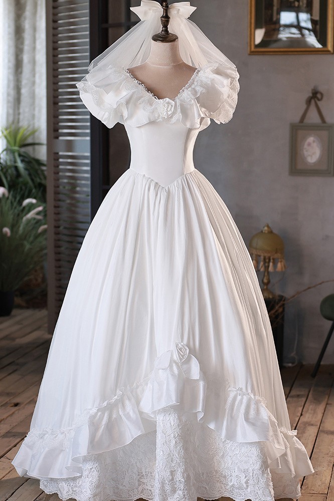 Vintage Princess Style White Satin Lace Ballgown Wedding Dress G7420 ...