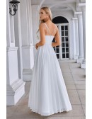 Elegant White Chiffon Aline Wedding Dress with Sequined Straps
