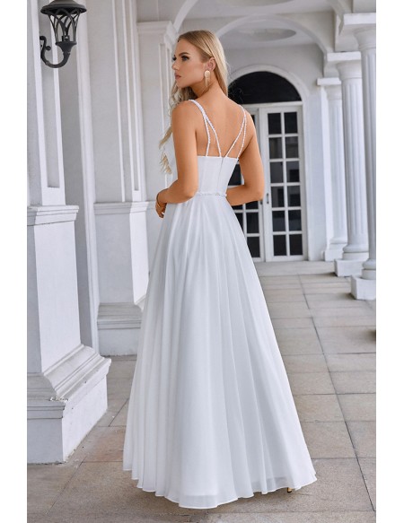 Elegant White Chiffon Aline Wedding Dress with Sequined Straps
