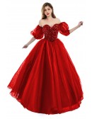 Red Sweetheart Sequined Top Ballgown Long Prom Dress For Formal