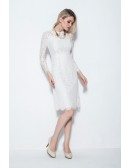 Modest Sleeved Knee Length White Dresses in Full Lace