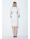 Modest Sleeved Knee Length White Dresses in Full Lace