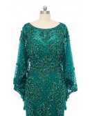 Green Sequined Lace Cape Style Mermaid Evening Prom Dress