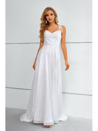 Simple White Aline Split Front Long Prom Dress with Straps