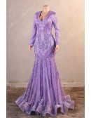 Sparkly Sequined Bodycon Long Prom Dress with Long Sleeves