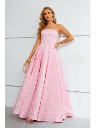 Elegant Strapless Pink Satin Prom Dress