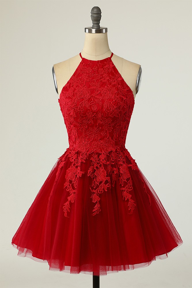 knee length dresses for ladies Dark Red V Neck Lace Homecoming Dresses Lace Applique Short Prom Dress ARD1705
