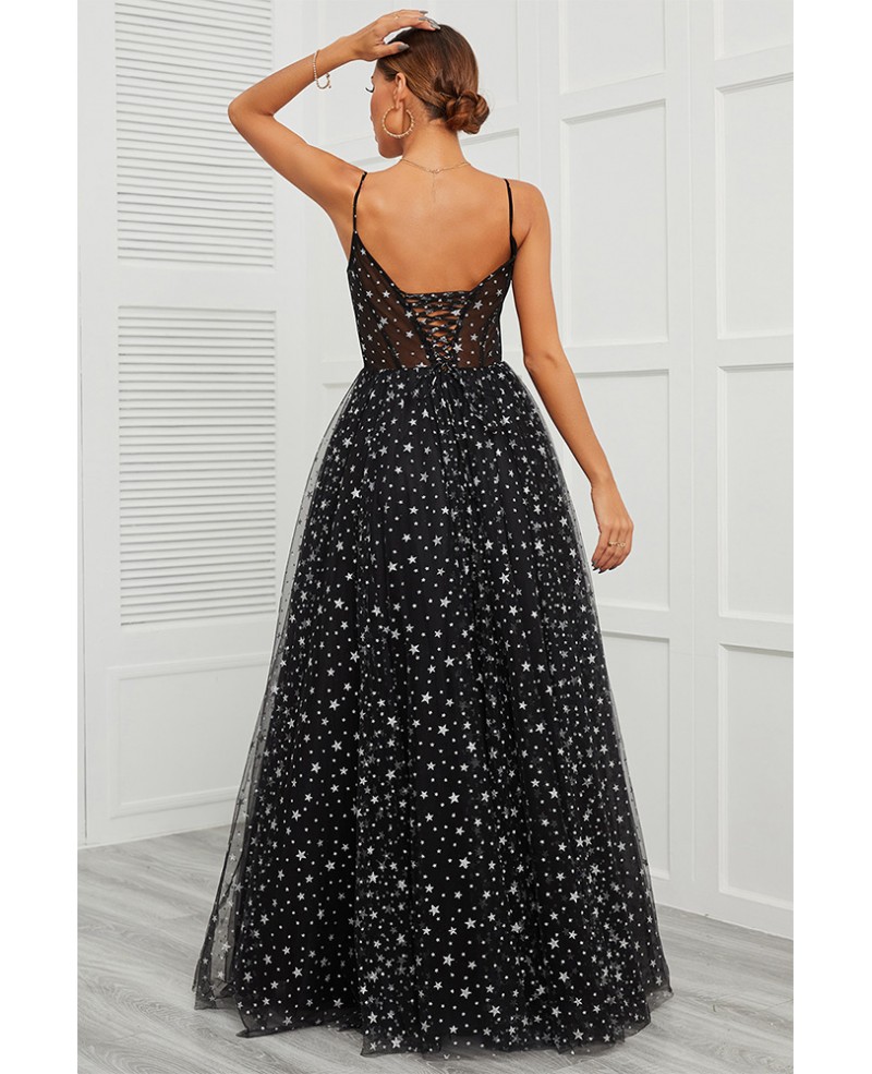 Dreamy Little Stars Black Tulle Prom Dress with Corset Top C5702 ...