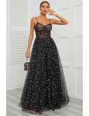 Dreamy Little Stars Black Tulle Prom Dress with Corset Top