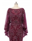Burgundy Sequined Lace Cape Style Mermaid Evening Prom Dress