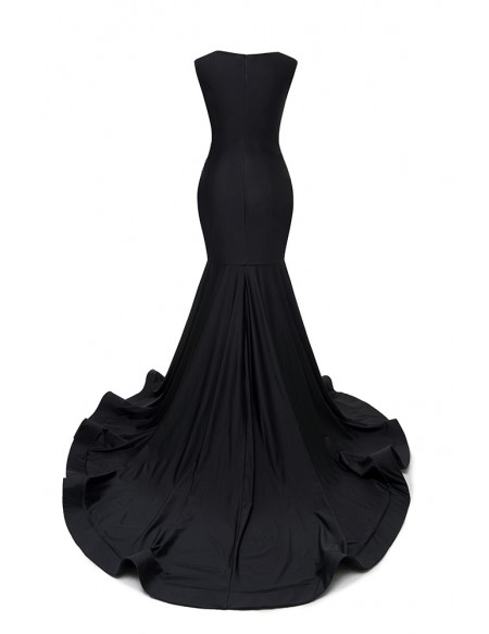 Sexy Sheer Top Embroidered Black Fitted Mermaid Prom Dress with Train ...