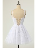 White Appliques Lace Tulle Vneck Homecoming Dress with Straps