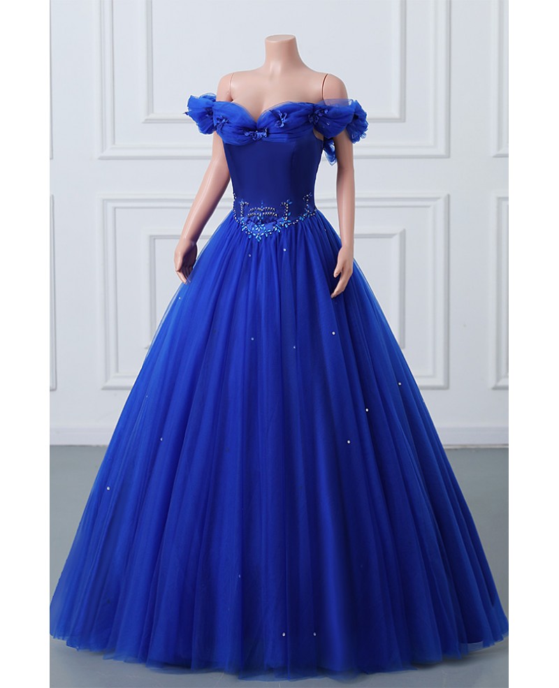 Royal Blue Ballgown Tulle Off Shoulder Prom Dress with Beadings C5803 ...