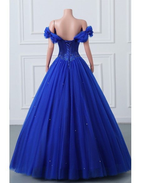 Royal Blue Ballgown Tulle Off Shoulder Prom Dress with Beadings C5803 ...
