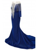 Blue Bodycon Long Sleeved Prom Dress with Bling Tassels