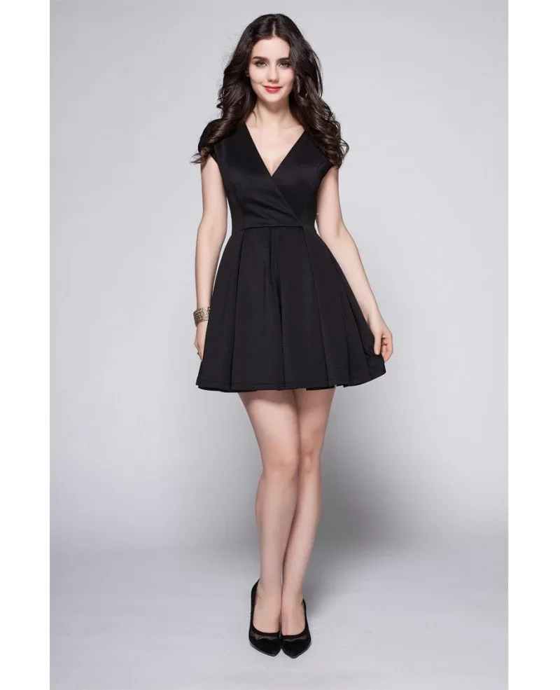 Little Black Vneck Short Sleeved Casual Party Dress #DK245 $64.6 ...