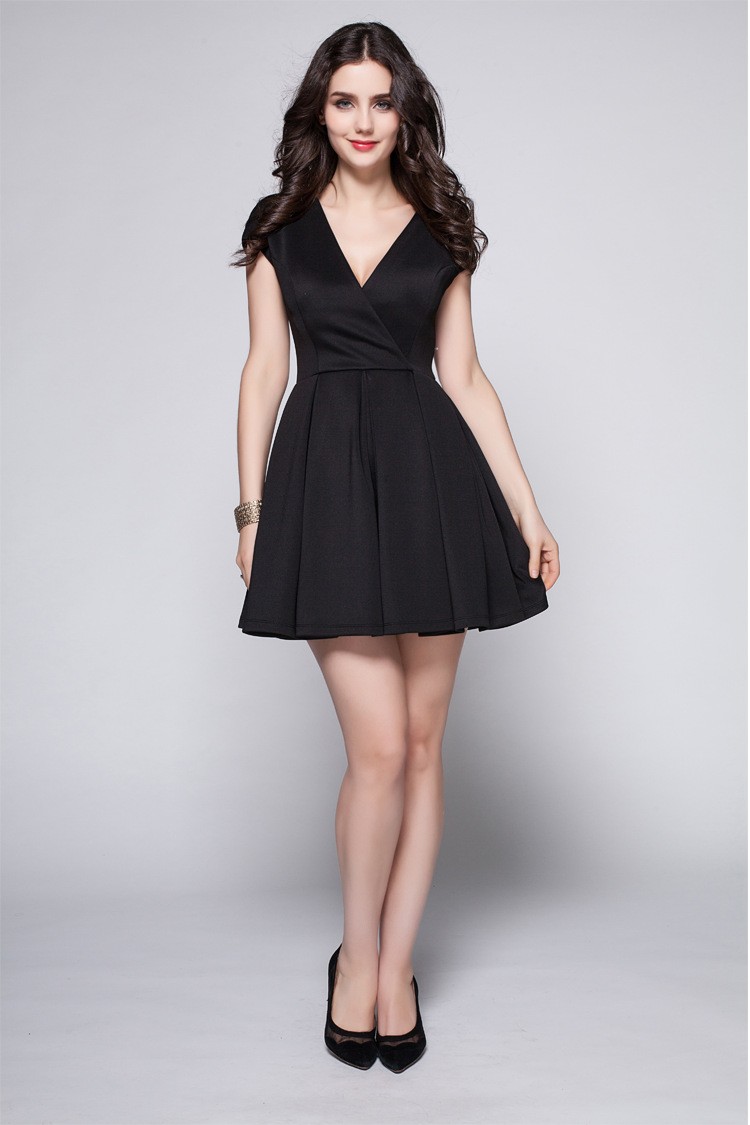 Little Black Vneck Short Sleeved Casual Party Dress #DK245 $64.6 ...