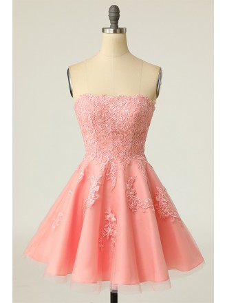Beautiful Appliques Pink Strapless Short Homecoming Dress