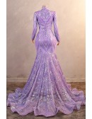 Sparkly Sequins High Neck Long Prom Dress with Long Sleeves