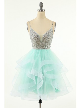 Puffy Ruffled Short Tulle Prom Homecoming Dress with Sequins