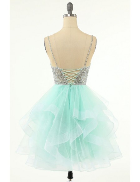 Puffy Ruffled Short Tulle Prom Homecoming Dress with Sequins