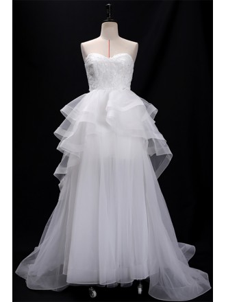 Strapless Ruffled Ballgown Wedding Dress With Train
