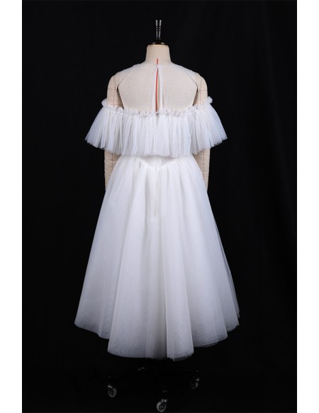 Special Cold Shoulder Tea Length Tulle Wedding Dress