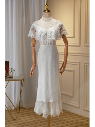 Elegant Lace Sheath Wedding Dress With Cape Sleeves