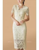 Gorgeous Lace Bodycon Wedding Party Dress Short Sleeved