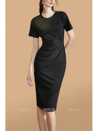 Chic Bodycon Round Neck Wedding Guest Dress with Short Sleeves