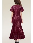 Mermaid Sequined Wedding Guest Dress with Cape Sleeves