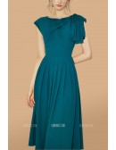 Pretty Pleated Aline Wedding Guest Dress with Cap Sleeves