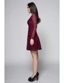 Cute Purple Long Lace Sleeves High Neck Short Dress