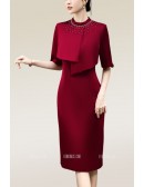 Beaded Round Neck Sheath Wedding Party Dress with Sleeves