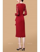 Lace Long Sleeved Sheath Wedding Guest Dress with Ruffles