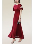 Classy Satin Mermaid Wedding Guest Dress with Cape Sleeves