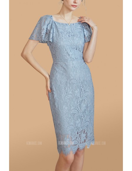 Sheath Lace Wedding Guest Dress with Short Sleeves