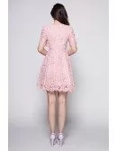 Beautiful Pink Lace Cute Lace Short Dress